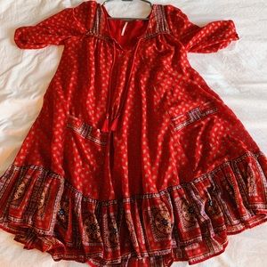 Free People Red Paisley Tiered Dress